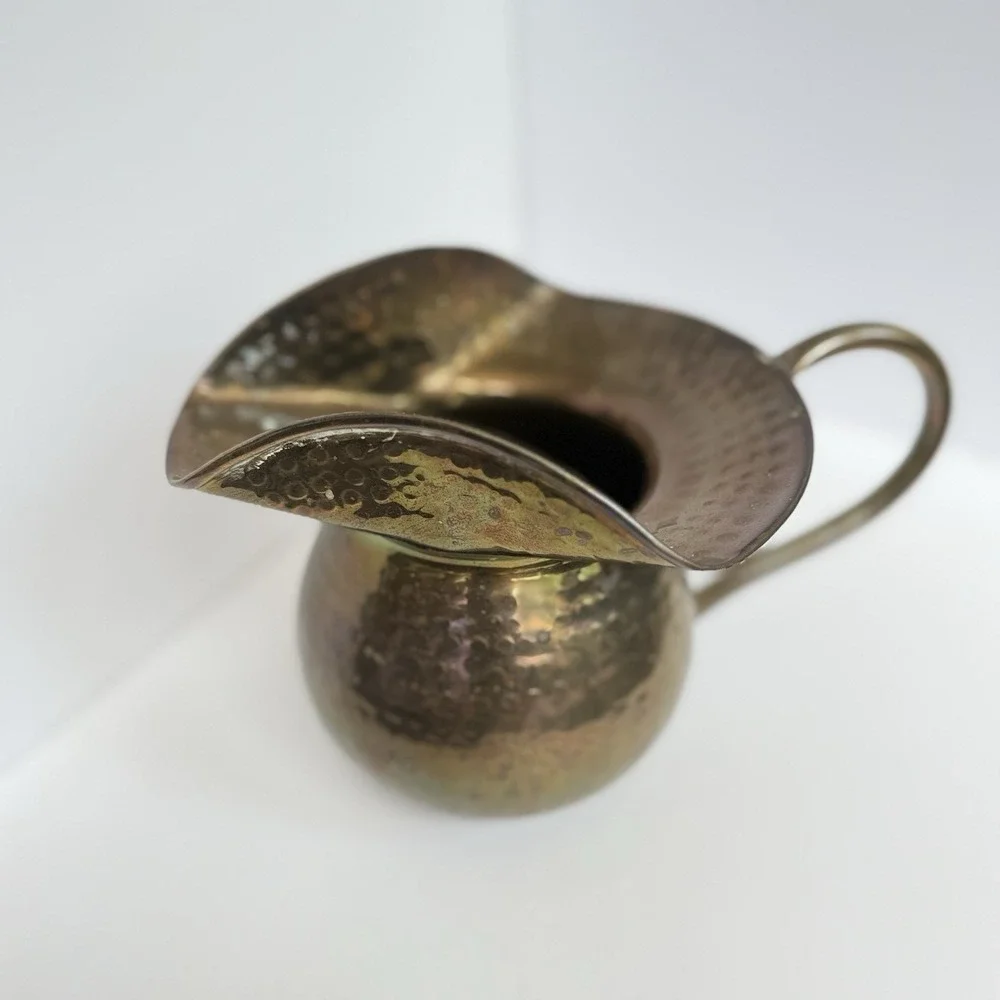 Brass Copper Hammered Old West Tavern Spittoon Style Pitcher Small Vintage